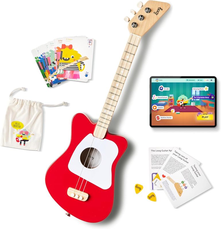 Photo 1 of Loog Mini Acoustic kids Guitar for Beginners 3-strings Ages 3+ Learning app and lessons included Red