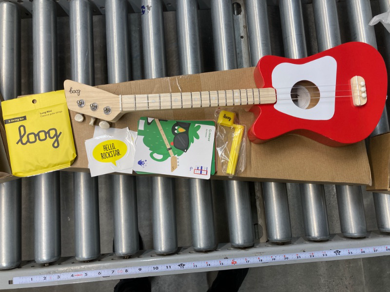 Photo 2 of Loog Mini Acoustic kids Guitar for Beginners 3-strings Ages 3+ Learning app and lessons included Red