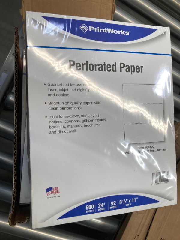 Photo 2 of PrintWorks Professional Perforated Paper for Statements, Invoices, Gift Certificates, Coupons and More, 8.5 x 11, 24 lb, 2 Horizontal Perfs 3 2/3" and 7 1/3" From Bottom, 2500 Sheets, White (04122C)