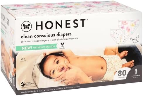 Photo 1 of The Honest Company Clean Conscious Diapers | Plant-Based, Sustainable | Rose Blossom + Tutu Cute | Club Box, Size 1 (8-14 lbs), 80 Count