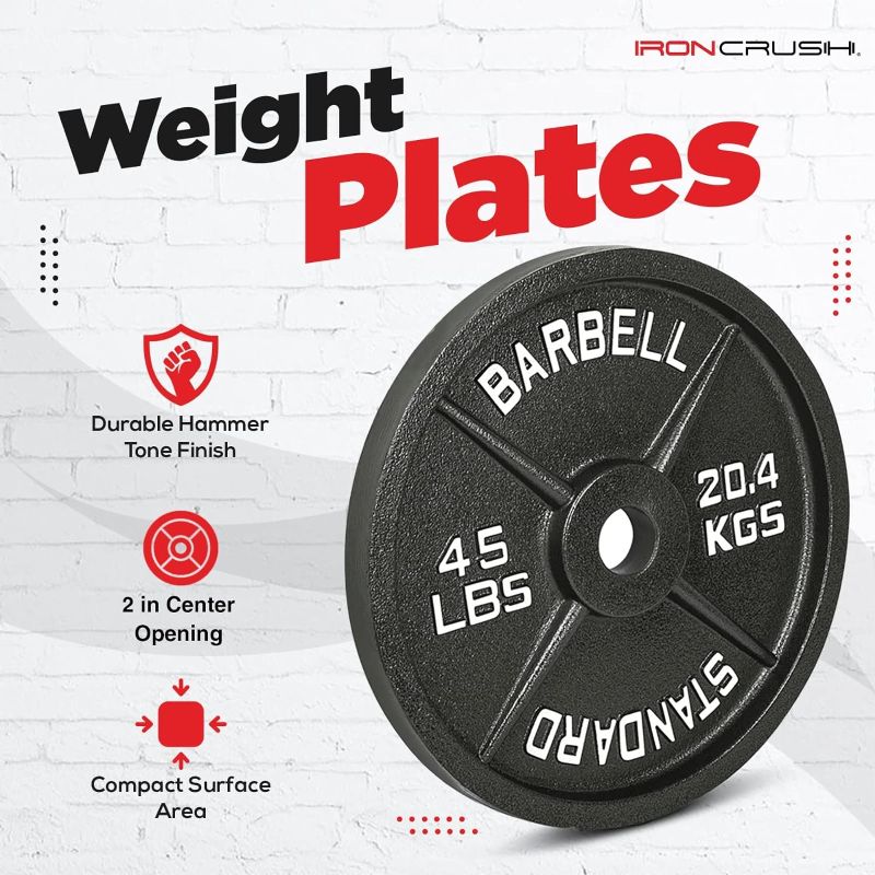 Photo 1 of 1 PLATE!!!! Cast Iron Olympic Weight Plates – Free Weights With 2-inch Hole & Anti-Rust Hammertone Finish - Ideal for Strength Training, CrossFit Equipment & Home Gym Set – Sold in Pairs - 2.5LB–45LB