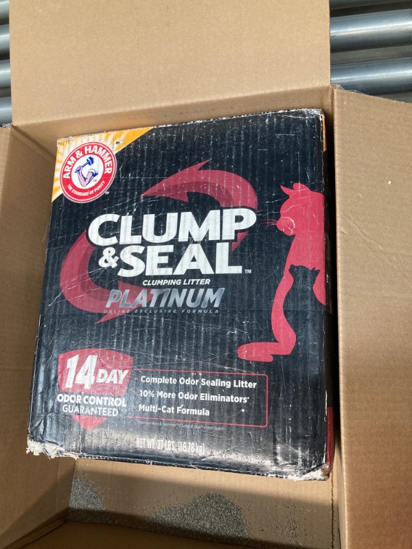 Photo 2 of ARM & HAMMER Clump & Seal Platinum Multi-Cat Complete Odor Sealing Clumping Cat Litter with 14 Days of Odor Control, 37 lbs, Online Exclusive Formula 37lb – Frustration Free Pack