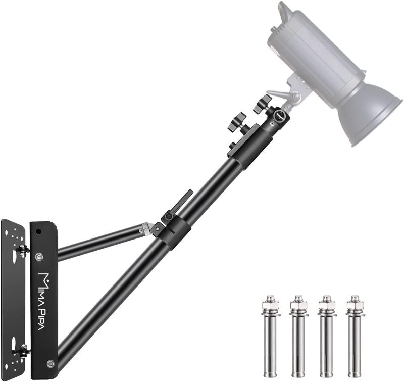 Photo 1 of MimaPipa Wall Mount Boom Arm with Triangle Base 4.3ft/130cm, Wall Mounting Triangle Boom Arm for Ring Light, Horizontal and Vertical Rotatable, for Softbox, Monolight, Strobe Flash, Umbrella, etc.