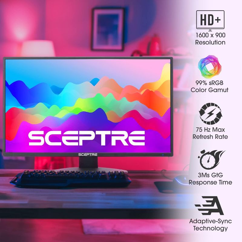 Photo 1 of Sceptre 20" 1600 x 900 75Hz LED Monitor 2x HDMI VGA Built-in Speakers, sRGB 99% Machine Black (E209W-16003RT series)
