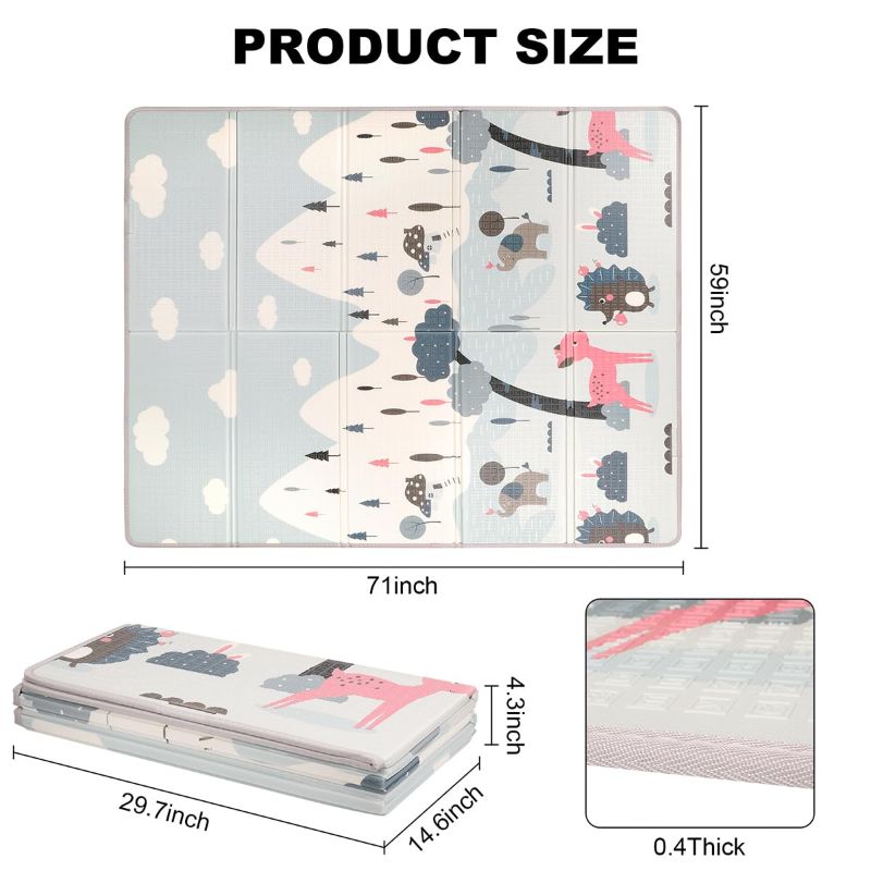 Photo 1 of 59in x 71in x 0.4in Portable Double Sided Baby Play Mat XPE Foldable Cartoon Mats Home Indoor Thickened BPA Free Extra Large Waterproof Activity Crawling Mat for Babies/Children