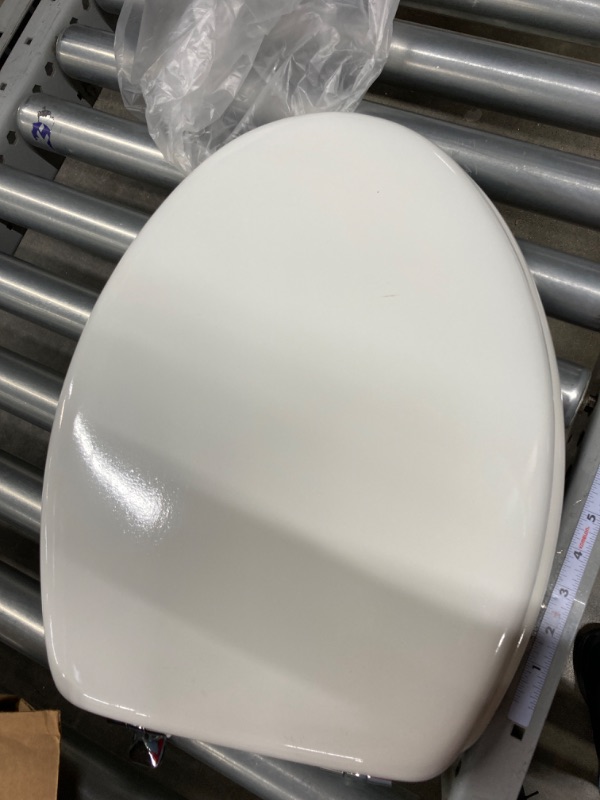 Photo 3 of Bemis 19170CSLA 000 Alesio Toilet Seat with Chrome Hinges will Slow Close, Never Loosen and Provide the Perfect Fit, ELONGATED, High Density Enameled Wood, White