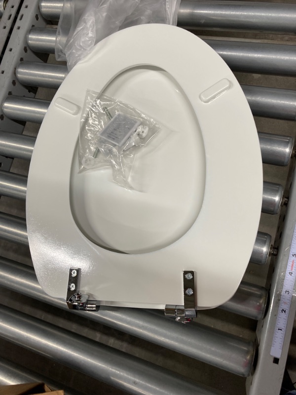 Photo 2 of Bemis 19170CSLA 000 Alesio Toilet Seat with Chrome Hinges will Slow Close, Never Loosen and Provide the Perfect Fit, ELONGATED, High Density Enameled Wood, White