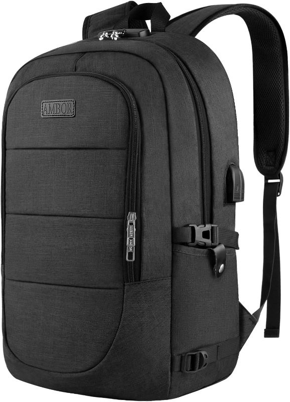 Photo 1 of AMBOR Travel Laptop Backpack,17.3 inch Anti Theft Business Laptop Carry on Backpack with USB Charging Port and Headphone Interface, Backpack for Men & Women,Black
