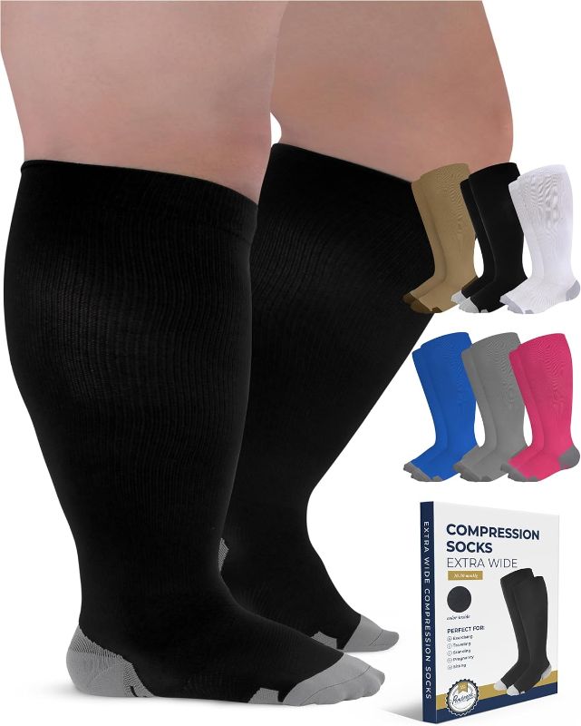 Photo 1 of SIZE 3XL Pembrook Plus Size Compression Socks Wide Calf -  | Black Wide Calf Compression Socks Women Plus Size | Circulation Support Extra Wide Calf Compression Socks
