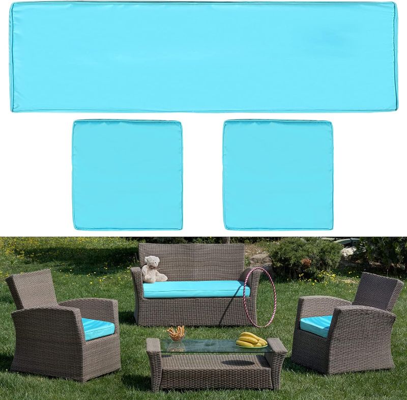 Photo 1 of 3 Pcs Outdoor Cushion Covers Patio Cushion Replacement Covers 2 Covers 18 x 18 x 2 and 1 Cover 42 x 18 x 3 for Patio Furniture Outdoor Washable Water Resistant for Couch Garden Sofa (Teal Blue)
