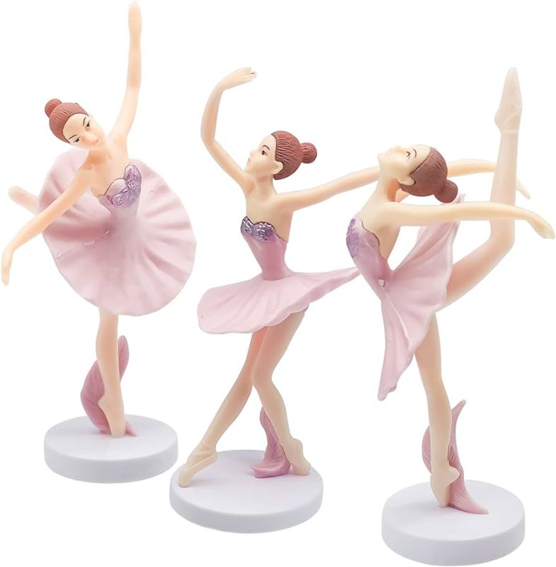 Photo 1 of 3 Pieces Dancing Ballerina Girl Figurine, Ballerina Figurine Cake Topper, WHITE Ballet Girl Figure Cake Decoration
