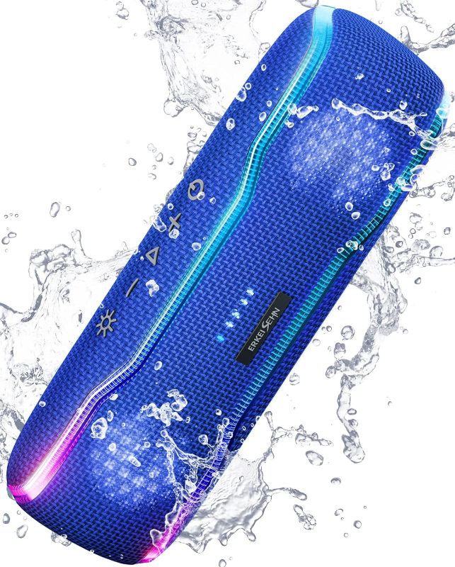 Photo 1 of DOESN'T HAVE CHARGER!!! ERKEISEHN Bluetooth Speaker, IPX7 Waterproof Wireless Speaker with Colorful Flashing Light, 25W Super Bass with 24H Playtime, 100ft Bluetooth Range, TWS Pairing for Outdoor, Home, Party, Beach, Travel
