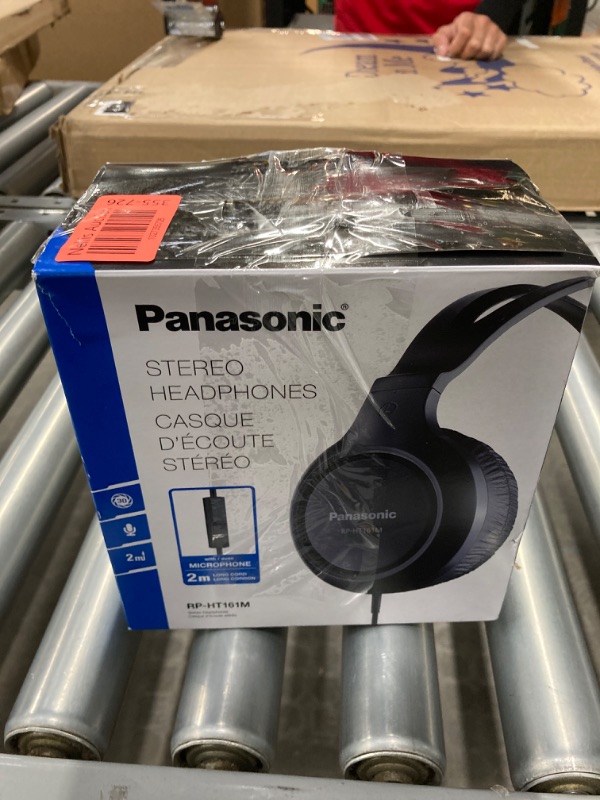 Photo 4 of Panasonic Lightweight Over The Ear Wired Headphones with Microphone, Sound and XBS for Extra Bass, Long Cord, 3.5mm Jack for Phones and Laptops – RP-HT161M (Black) Over Ear - With Mic