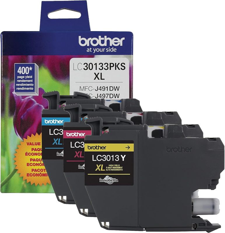 Photo 1 of Brother Printer Genuine LC30133PKS 3-Pack High Yield Color Ink Cartridges, Page Yield Up to 400 Pages/Cartridge, Includes Cyan, Magenta and Yellow, LC3013
