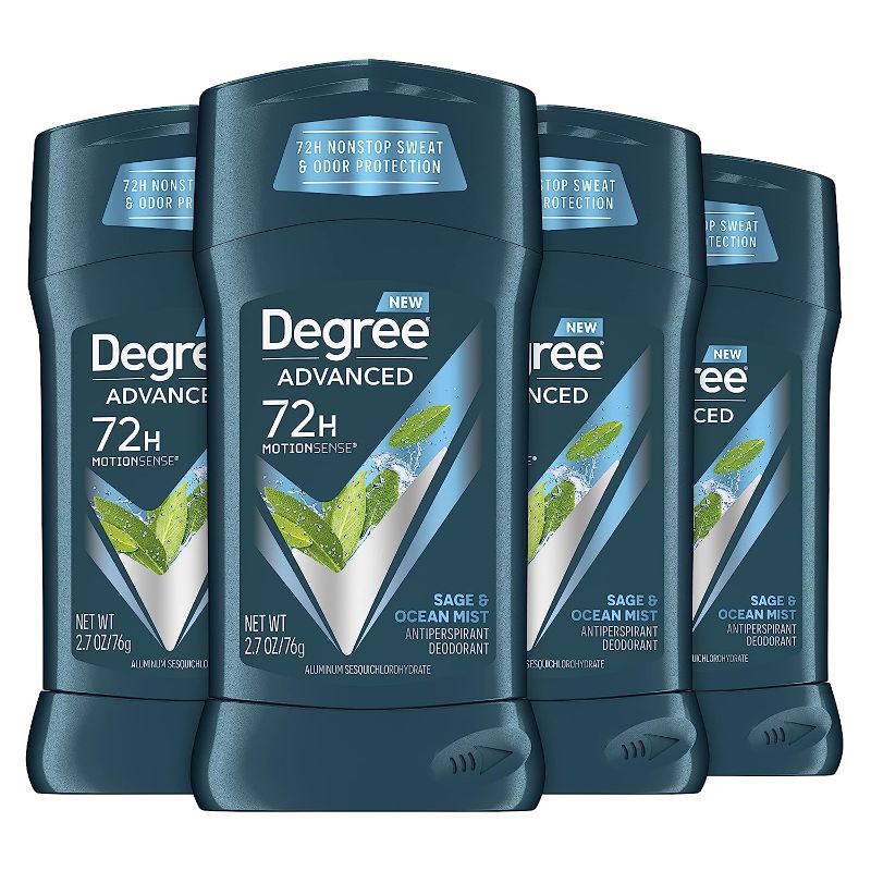 Photo 1 of 3 out of 4!! Degree Men Advanced Antiperspirant Deodorant 72-Hour Sweat and Odor Protection Sage and Ocean Mist Deodorant for Men with Motionsense Technology 2.7 oz 4 Count
