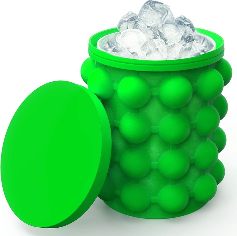 Photo 1 of ALLADINBOX Ice Cube Mold Ice Trays, Large Silicone Ice Bucket, (2 in 1) Ice Cube Maker, Round,Portable (Green)
