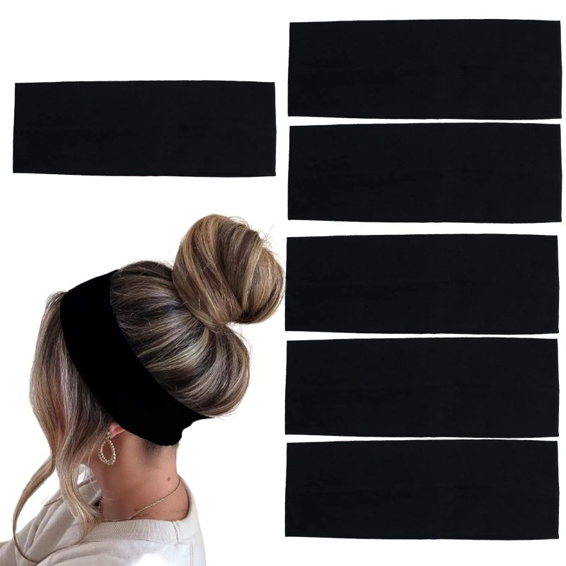 Photo 1 of 6 Pcs Black Headbands for Women Hair Cotton Headband Non-slip Stretchy Elastic Head Wrap Holder Hair Accessories
