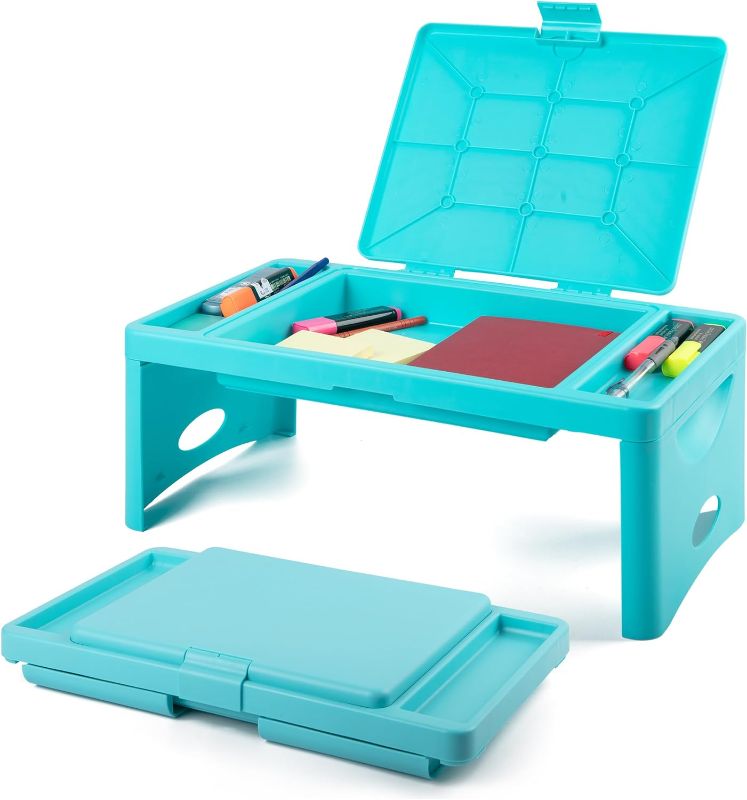 Photo 1 of Foldable Lap Desk with Storage Pocket- | Perfect use for Children's Activites, Travel, Breakfast in Bed, Gaming and Much More! Great for Kids and Teens! (Teal Blue)
