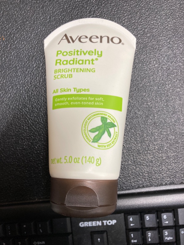 Photo 2 of Aveeno Positively Radiant Skin Brightening Exfoliating Daily Facial Scrub, Moisture-Rich Soy Extract, helps improve skin tone & texture, Oil-& Soap-Free, Hypoallergenic, 5 oz 5 Ounce (Pack of 1)