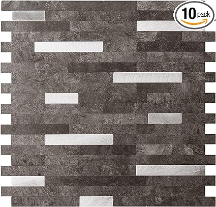 Photo 1 of Art3d 4-Sheet PVC Peel and Stick Collage Tile for Kitchen Backsplash,Bathroom - Dark Slat