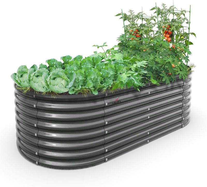 Photo 1 of A ANLEOLIFE 6X3X2 ft Galvanized Raised Garden Beds Outdoor, Oval Large Metal Deep Root Planter Box for Planting Vegetables Flowers Herb, Anti-Rust & Easy-Setup, Quartz Grey
