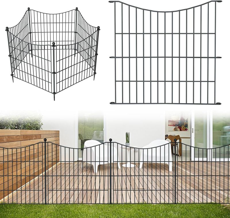 Photo 1 of 10 Panels No Dig Decorative Outdoor Garden Fence for Yard, 24 in(H) X 20ft(L) Animal Barrier Fencing Rustproof Metal Wire Panel Border for Dog, Rabbits, and Patio Temporary Ground Stakes Defense
