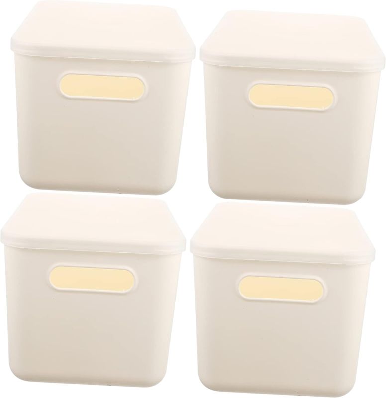 Photo 1 of 4pcs Box Storage Box with Lid Makeup Towel Plastic Storage Containers for Clothes Plastic Bins for Storage Plastic Trash Can Tabletop Trash Can With Cover File Box White Office Pp
