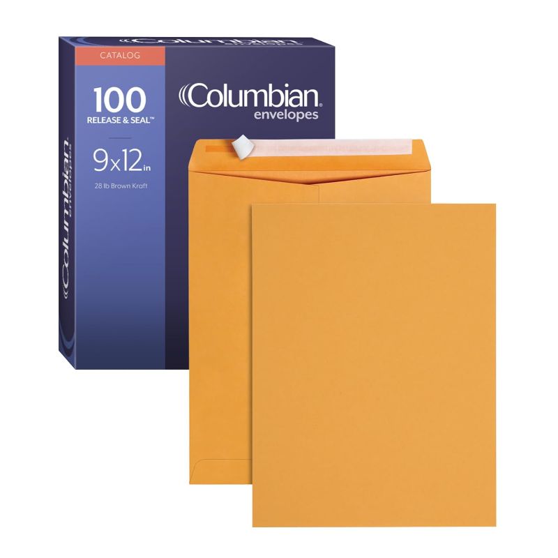 Photo 1 of Columbian 9 x 12 Catalog Envelopes with Self Seal Closure, 28 lb Brown Kraft, for Mailing Flat Letter Size Documents or Photos, 100 Per Box (COLO341)
