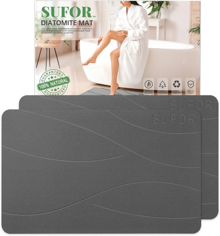 Photo 1 of 32"x20" Stone Bath Mat 2Pack, Diatomaceous Earth Shower Mat, Non-Slip Super Absorbent Quick Drying Bathroom Floor Mat, Natural, Easy to Clean (Light Grey)
