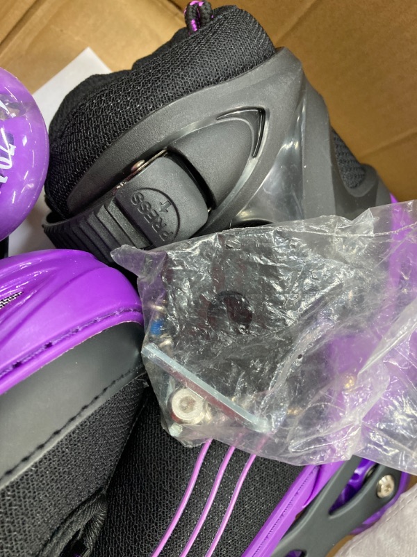 Photo 3 of ***LACES MISSING*** Adjustable Kids Inline Skates Girls Boys, Purple&Black All Wheels Light up Kids Skates for Beginner Outdoor and Indoor Large - Teen&Youth