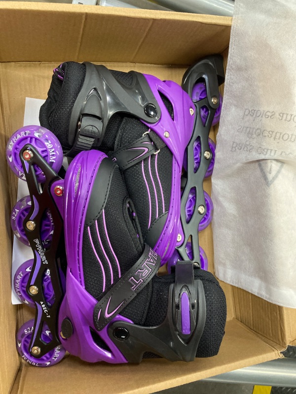 Photo 2 of ***LACES MISSING*** Adjustable Kids Inline Skates Girls Boys, Purple&Black All Wheels Light up Kids Skates for Beginner Outdoor and Indoor Large - Teen&Youth