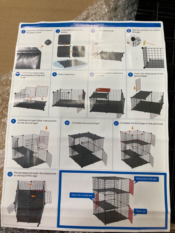 Photo 4 of Eiiel 3-Tier Cat Cage Indoor DIY Cat Playpen Detachable Metal Wire Kennels 2Lx2Wx3H Crate Large Exercise Place Ideal for 1-2 Cats, Black 28L x 28W x 41H Black