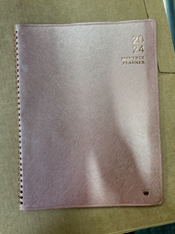 Photo 1 of 2024 Monthly Planner - 12 Monthly Calendar/Planner, Jan - Dec.2024, 8.86'' x 11.4'', 2024 Monthly Planner Spiral Bound with Soft Leather Cover, 15 Note Pages, Monthly Tab, Inner Pocket, Thick Paper Pink