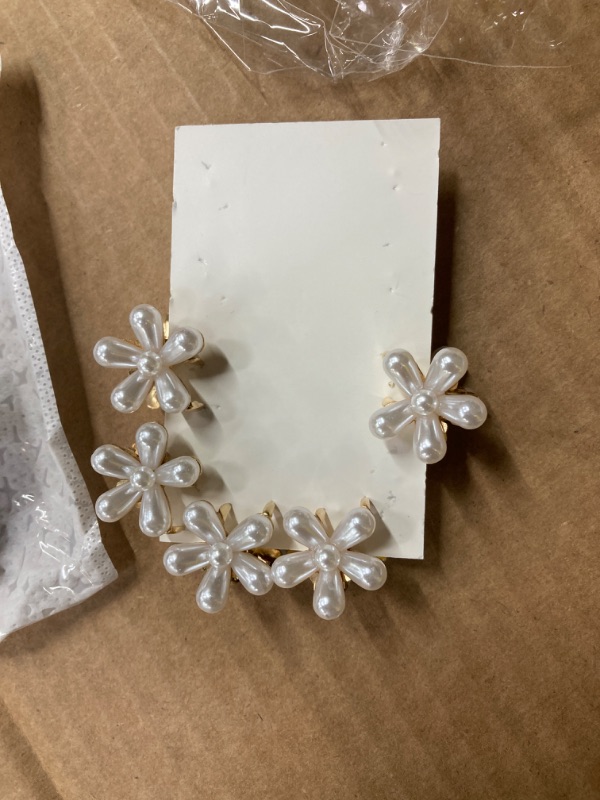 Photo 1 of 10 Pcs Small Mini Pearl Claw Clips with Flower Design, Sweet Artificial Bangs Clips Decorative Hair Accessories for Women Girls