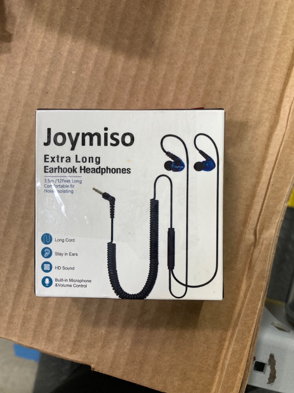 Photo 3 of Joymiso 16Ft Extra Long Cord Earbuds Headphones for TV PC Laptop with Mic, Volume Control, Spring Coil Wire & Extension Cable, 3.5mm Wired Over Ear in-Ear Computer Earphones for Kids Women Small Ears