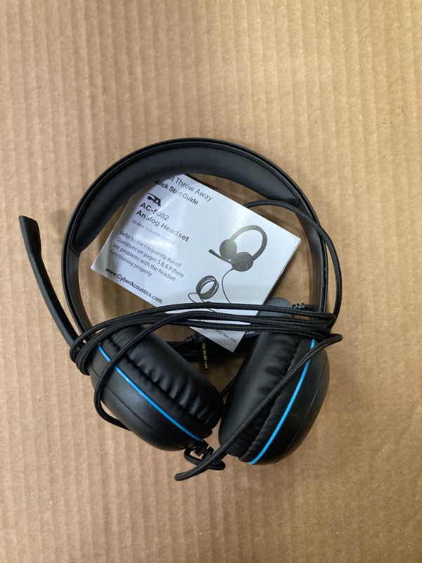 Photo 2 of Cyber Acoustics 3.5mm Stereo Headset (AC-5002) with Headphones and Noise Canceling Microphone for PCs, Tablets, and Cell Phones in The Classroom or Home Black Unit Classic