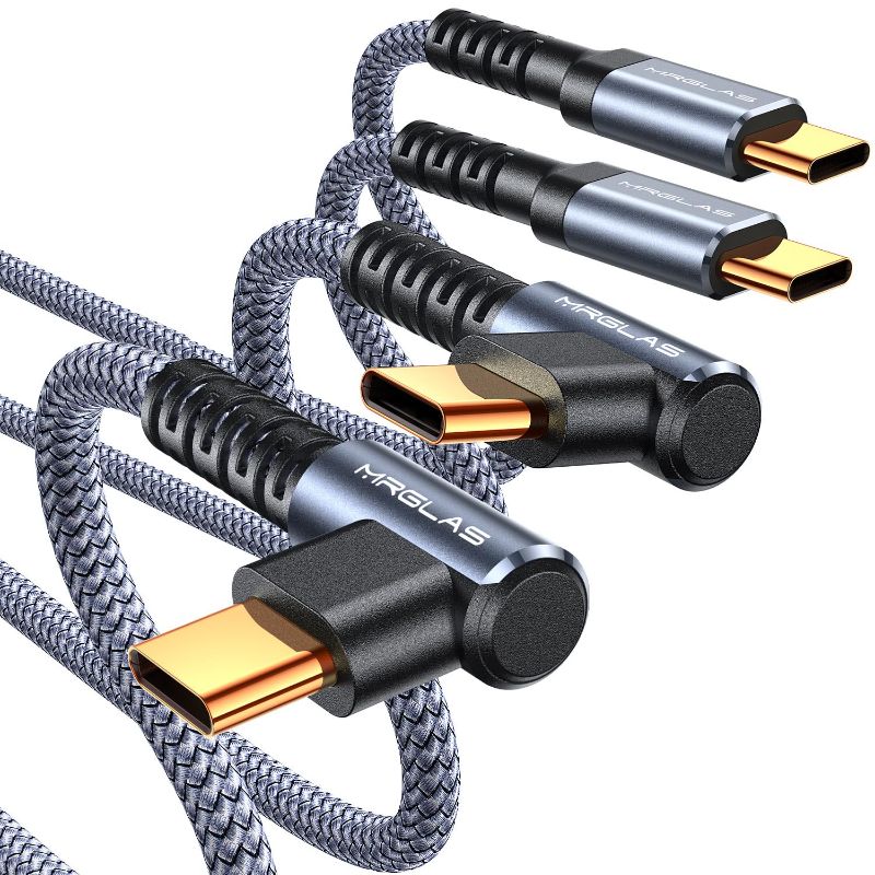 Photo 1 of MRGLAS USB C to USB C Cable 60W 3.2A [2-Pack, 6.6+6.6FT] Type C Charger Fast Charging Cable Right Angle Gold-Plated Nylon Braided Cord for iPhone 15 Pro Max Plus Samsung S23 S22 iPad Pro Air MacBook 2-Pack, Grey