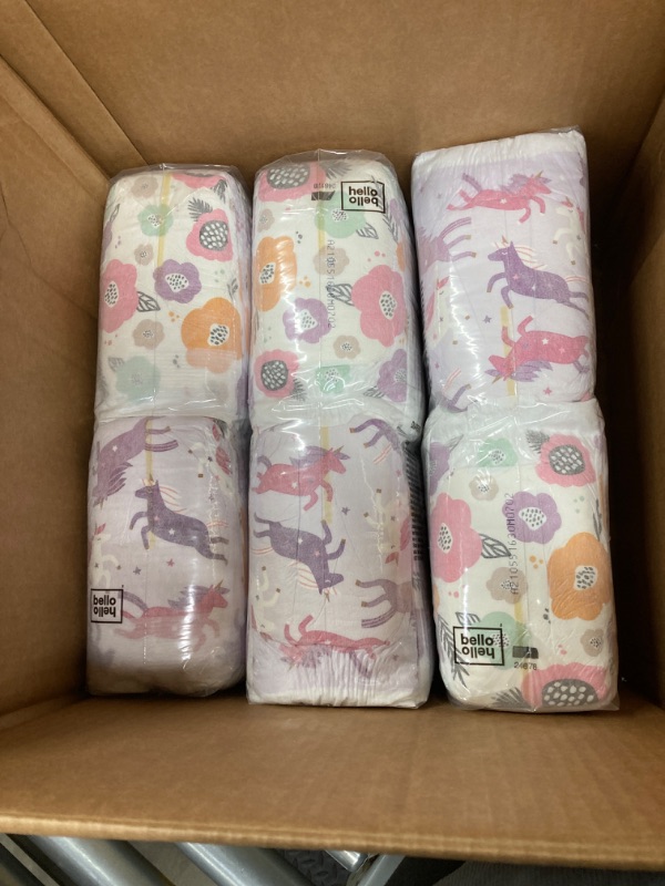 Photo 2 of 3 PACKS! Hello Bello Premium Diapers, Size 1 (8-12 lbs) Surprise Pack for Girls - 128 Count, Hypoallergenic with Soft, Cloth-Like Feel - Assorted Girl & Gender Neutral Patterns Surprise Girl/Gender Neutral Pattern