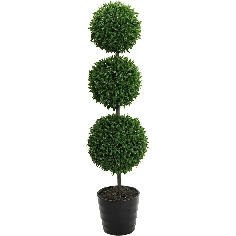 Photo 1 of 18 Inch Artificial Boxwood Topiary Plants - 3 Ball-Shape Faux Topiaries with Planters for Home Decor, Office Desk, Front Porch Indoor and Outdoor - Green with Black Pot