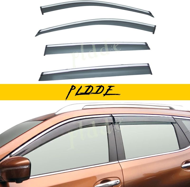 Photo 1 of PLDDE 4pcs Smoke Tint with Chrome Trim Outside Mount Tape On/Clip On Style PVC Sun Rain Guard Window Visors Compatible with 2014-2020 Nissan X-Trail/Rogue 14-20 X-Trail/Rogue