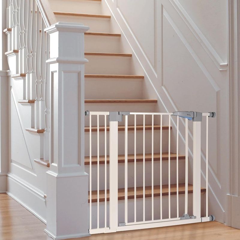 Photo 1 of 30"-40.5" Baby Gate for Stairs, Auto Close Dog Gate with 21.1" Large Opening Walk Thru Door, Pressured Mounted Easy Install Pet Gate, 30" Tall