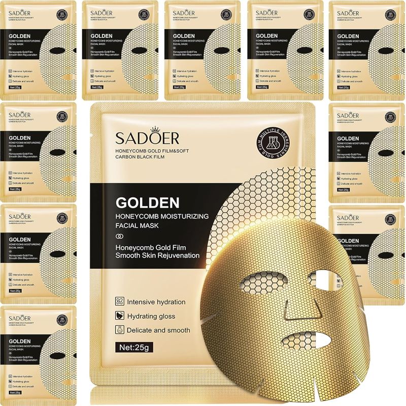 Photo 1 of 2 PACK! V24k Honeycomb Gold Face Mask Skin Care Set Facial Masks for Women SkinCare Face Mask Nourishing Sensitive Skin Sheet Mask (10 Count)
