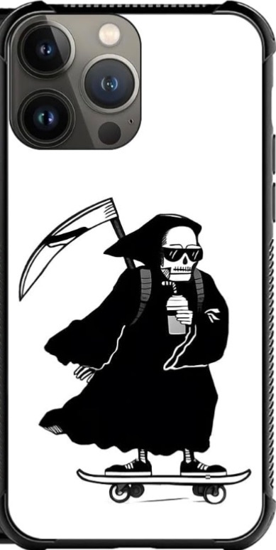 Photo 1 of Black Skull Skateboarding Pattern iPhone 15 Pro Max Cases