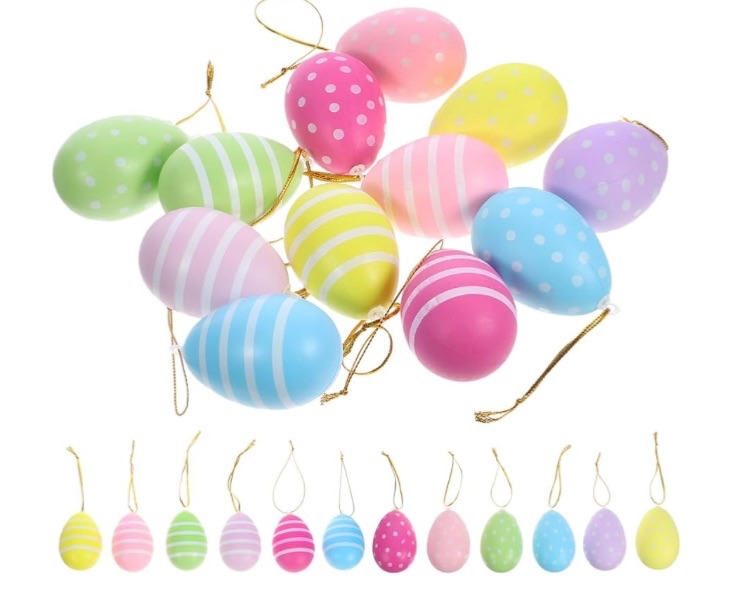 Photo 1 of 12pcs Easter Hanging Eggs Foam Colorful Eggs Easter Decorative Hanging Ornament