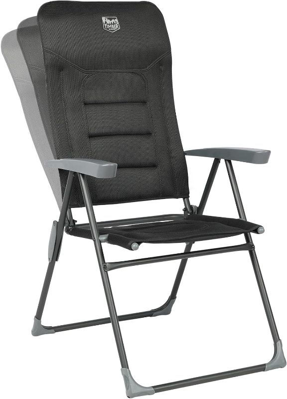 Photo 1 of TIMBER RIDGE Adjustable Folding Patio High Back for Adults Lightweight Aluminum Padded Lawn Chair for Outside, Heavy Duty Supports 300 LBS, Black-1 Pack
