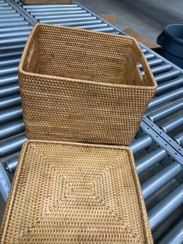 Photo 2 of FIYAMMY Rattan Basket With Lid, Large Lidded Basket For Storage Square Rattan Box(15.75" L×14.17" W×11.81" H) 15.75"×14.17" ×11.81"