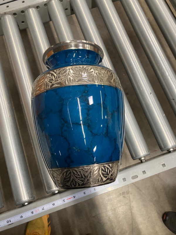 Photo 2 of Blue Human Cremation Urn with Keepsake and Velvet Bag