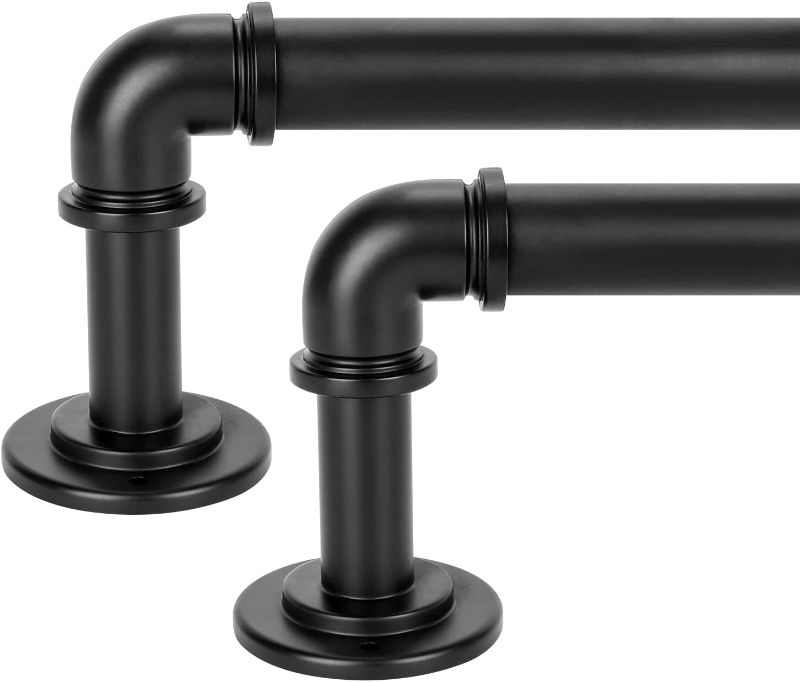 Photo 1 of 2 Pack Black Industrial Curtain Rods for Windows 28 to 48 inch(2.3-4ft),1'' Blackout Wrap Around Curtain Rods,Indoor and Outdoor