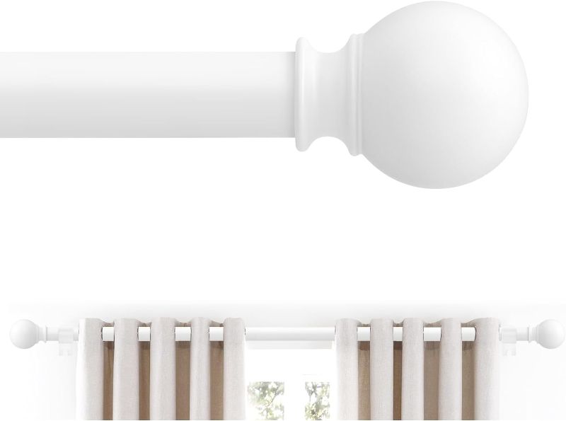 Photo 3 of White Curtain Rods for Windows 28 to 48 Inches, 5/8 Inch Drapery Rod With Ball Finials,Size:18''-45''
