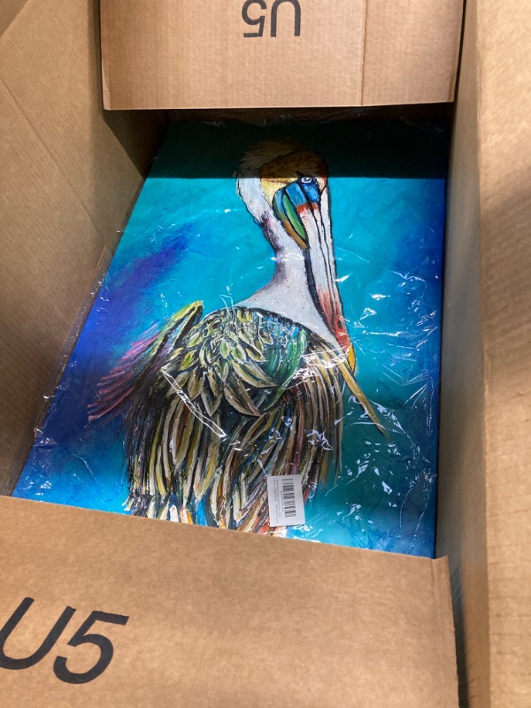 Photo 2 of Colorful Pelican Canvas Wall Art Bird Paintings Animal Paintings Blue Turquoise 3D Texture Hand Oil Paintings Modern Home Decor Art Pictures Living Room Wall Decor Office 20"x40" Turquoise pelican 20 in x 40 in